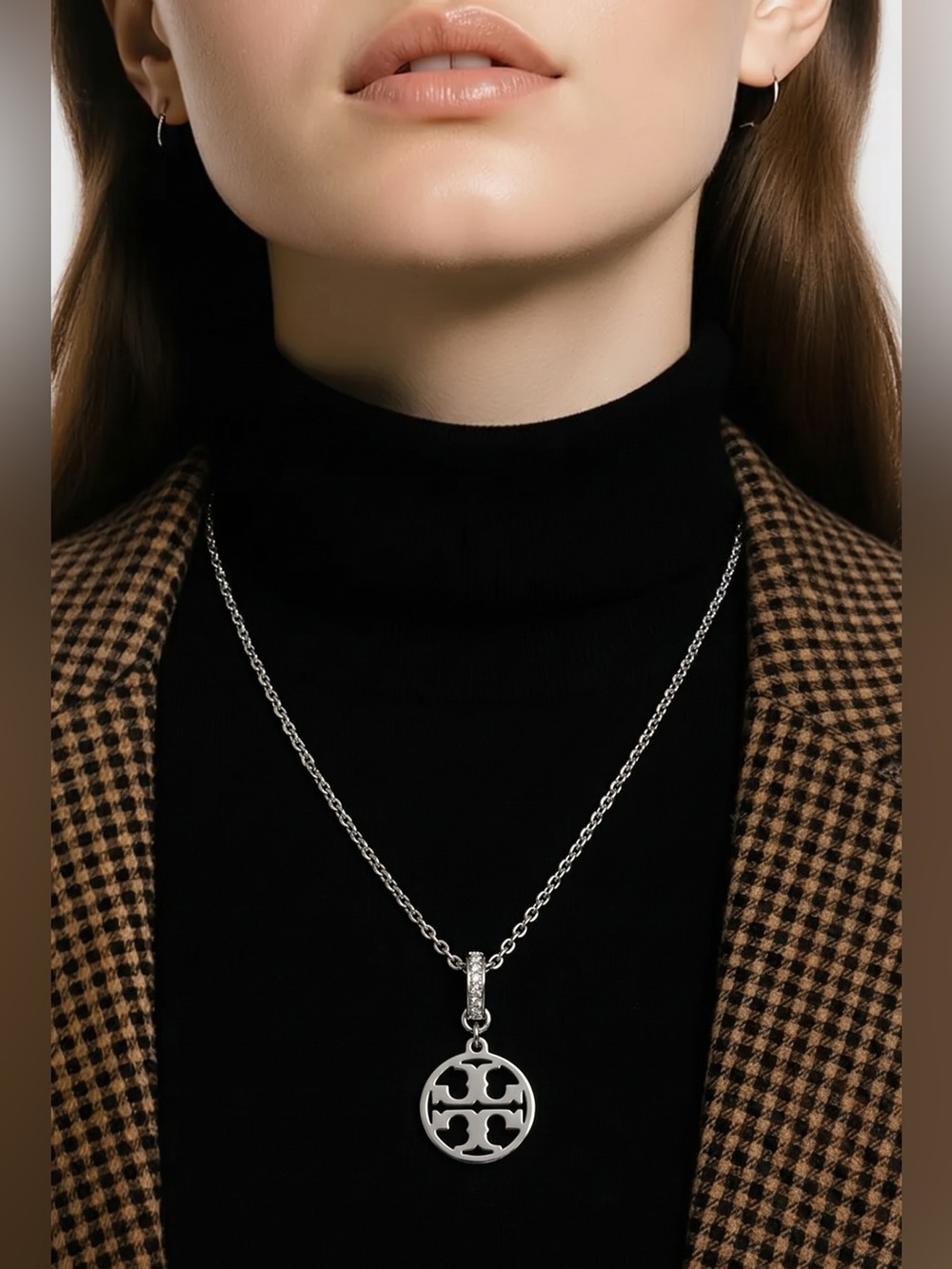 Tory Burch Silver Logo Disc Pendant Necklace - Silver - Picture 2 of 8